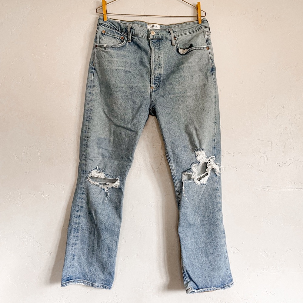 AGOLDE Straight Leg Distressed High Rise Jeans